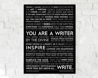 The Writing Manifesto Print —  Gift for Writer, Author, Poet, Novelist / Writer Inspiration Holiday Present / 12x16 18x24 Black Matte Poster