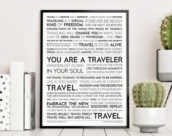 Traveler Motivational Poster —  Travel Lovers Gift / Wall Art Poster for Men, Women, Couples / Him, Her Traveling Gift / Framed Glossy Print