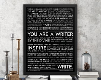 Writer Inspirational Print — Motivation to Cure Writer’s Block / English Teacher Gift for Holiday or Birthday / Black Matte Framed Poster