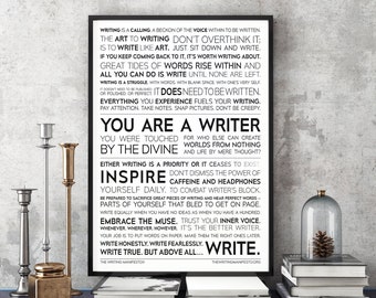 El Manifiesto de la Escritura, lámina brillante enmarcada de 30x40 cm — Citas motivacionales para escritores / Regalo para escritores, autores y poetas / Arte literario para la pared