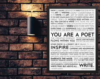 The Poetry Manifesto Motivational Quotes / Cure for Writer’s Block / Muse Wall Art and Poet Poster Gift / 12x16" 18x24” Framed Matte Print