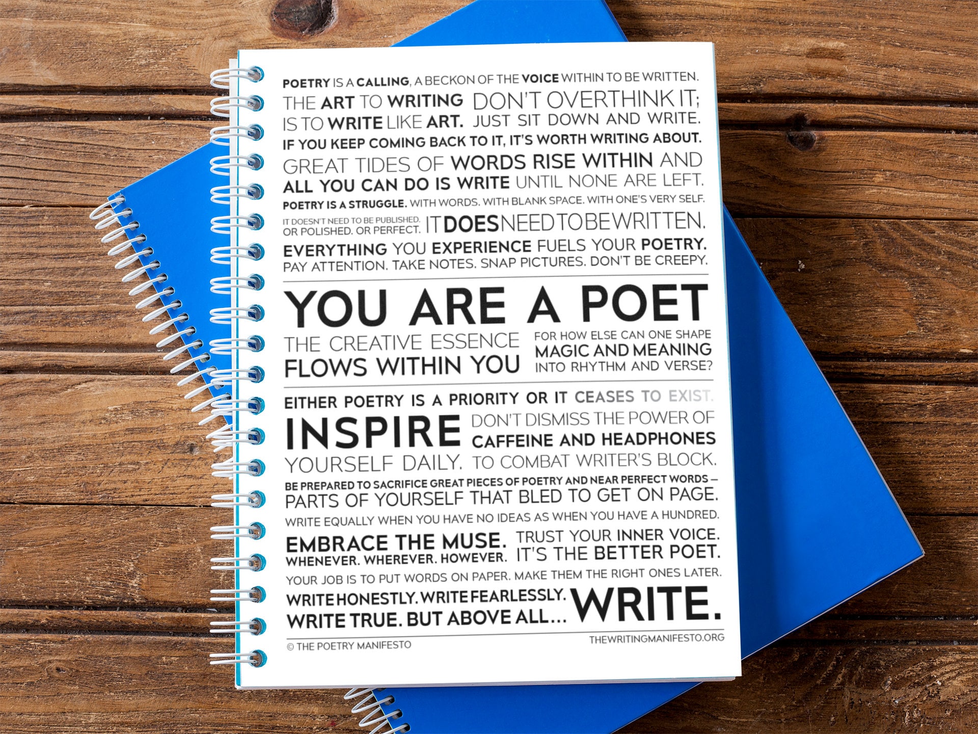 The Poetry Manifesto 6x8” Poet’s Journal / Inspirational Gift for Poets and Writers / Gratitude & Memory Spiral Ruled Line Writing Notebook
