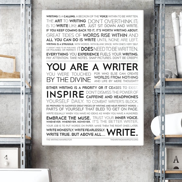 The Writing Manifesto Print —  Gift for Writer, Author, Poet, Novelist / Writer Inspiration Muse Sign / Writers Gift / 12x16in Glossy Poster
