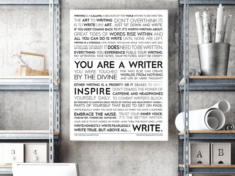 The Writing Manifesto Print Gift for Writer, Author, Poet, Novelist / Writer Inspiration Muse Sign / Writers Gift / 12x16in Glossy Poster image 1