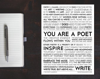 The Poetry Manifesto Inspirational Quotes for Poets & Writers / Cure for Writer’s Block Wall Art Poster Gift / 12x16" 18x24” Matte Print