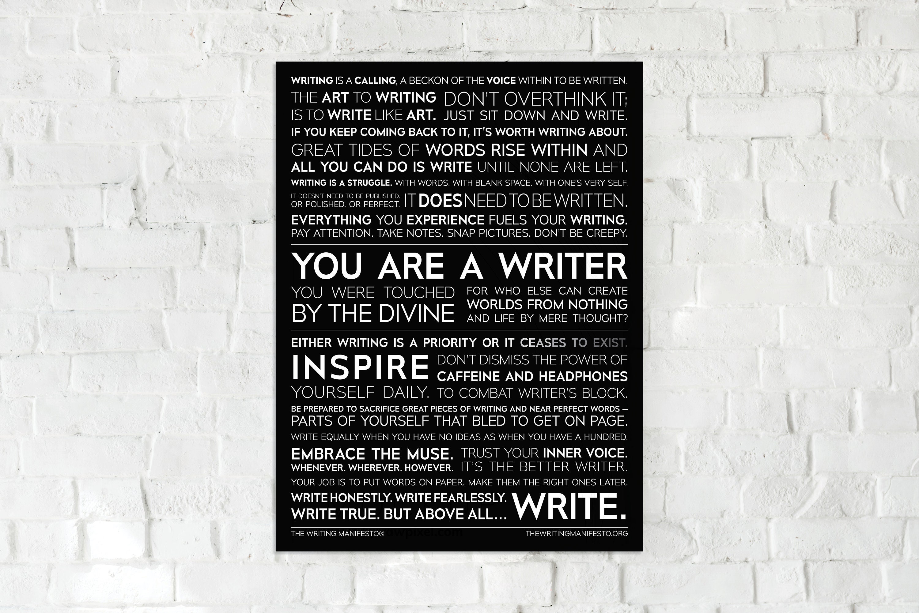 The Writing Manifesto 12x16 Canvas Print Motivational Words and Quotes /  Inspiration for Writers, Authors, Poets / Wall Art Poster Gift 