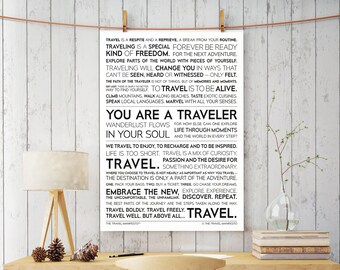 World Traveler Motivational Quotes Print — Wanderlust Gift to Complement Map, Journal, Notebook / Birthday, Graduation, Wedding Poster Gift