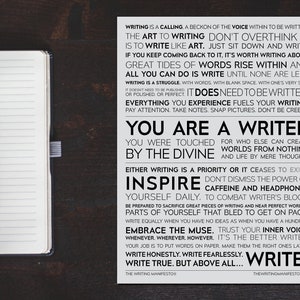 Writer Inspirational Print —  Gift for Writer, Author, Poet, Novelist / The Writing Manifesto Sign / Writers Gift / 12x16 Glossy Gray Poster