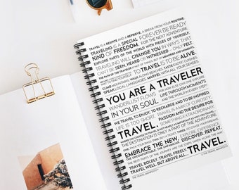 Travel Journal Gift for Travelers, Adventurer, World Explorer / 6x8” Spiral Ruled Line Notebook / Wanderlust Lovers Traveling Prompts Book