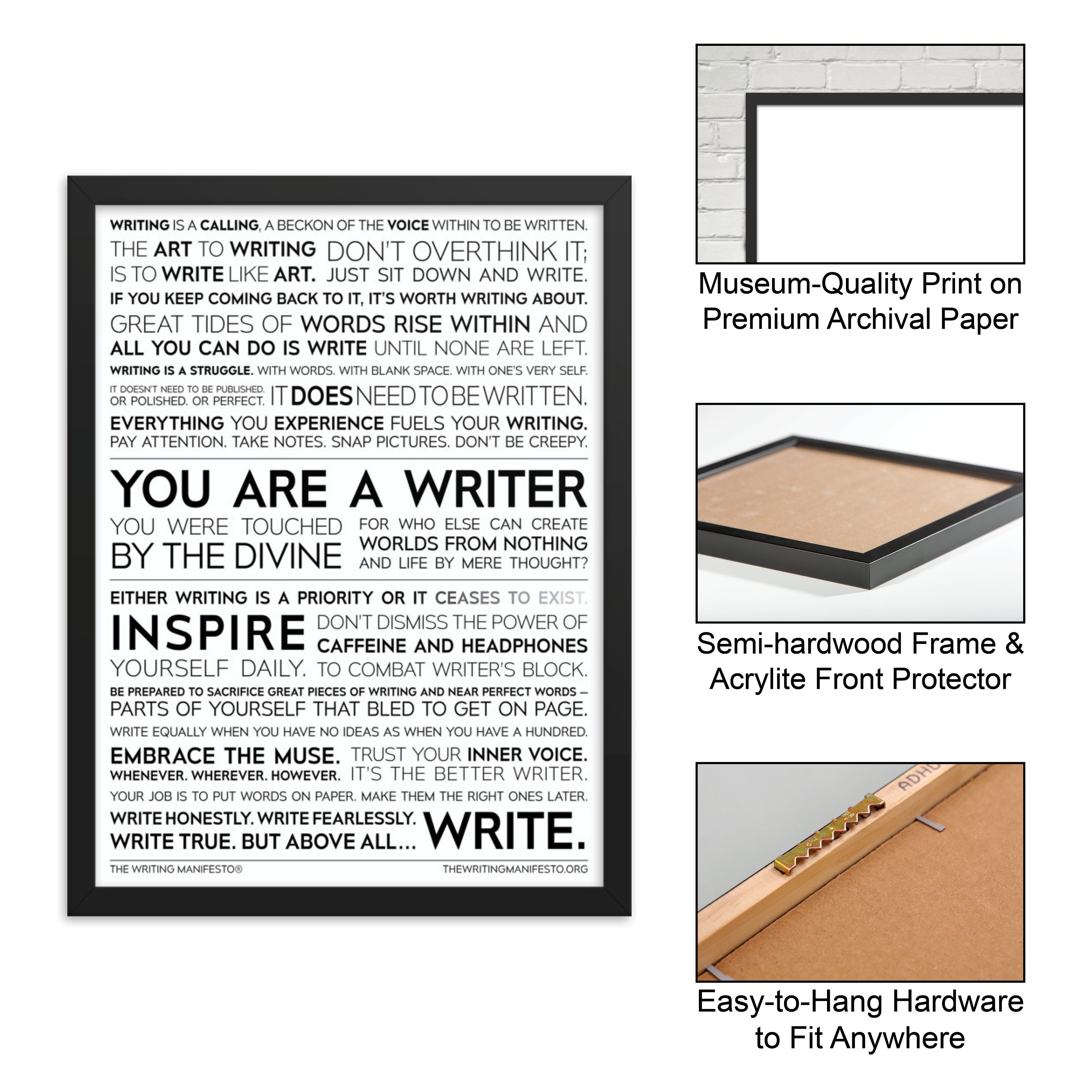 The Writing Manifesto Framed Glossy 12x16 Print — Motivational Writer ...