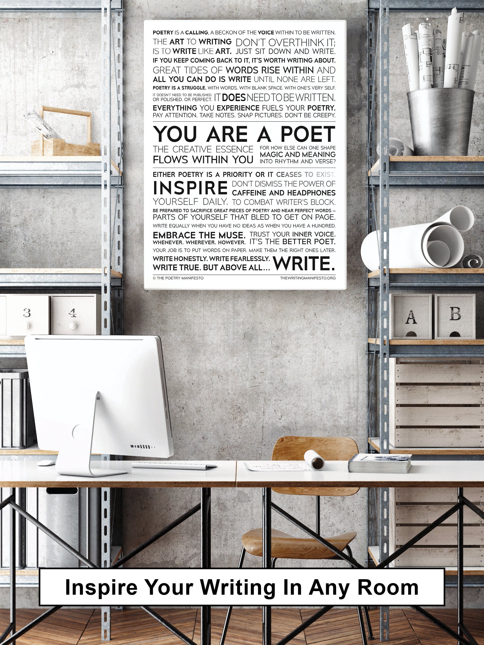 Inspirational Writer 18x24 Canvas Print Motivational Writing Quotes /  Inspiration for Writers, Authors & Poets / Wall Art Poster Gift 