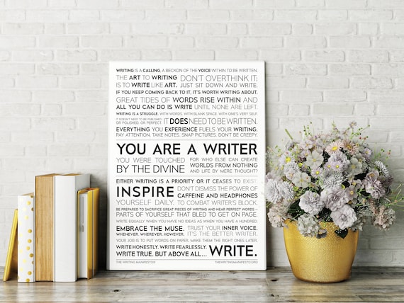 The Writing Manifesto 12x16 Canvas Print Motivational Words and Quotes /  Inspiration for Writers, Authors, Poets / Wall Art Poster Gift 