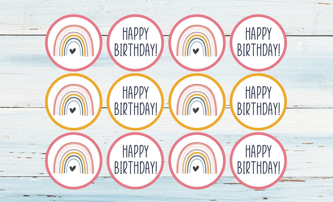 Boho Rainbow Cupcake Toppers INSTANT DOWNLOAD Etsy