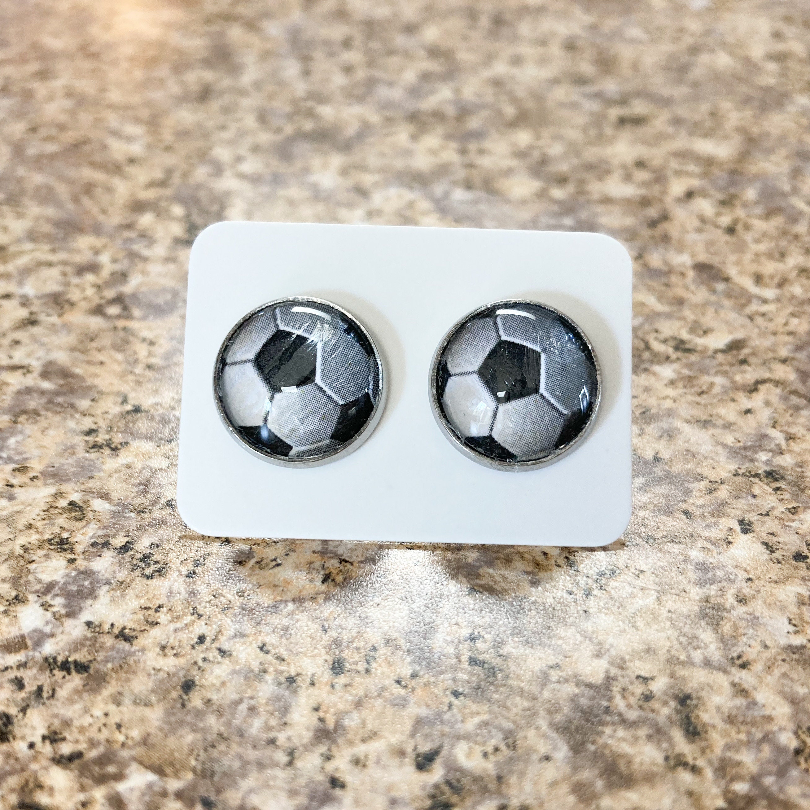 Cabochon Stud Earrings Soccer Earrings Sports Earrings Etsy