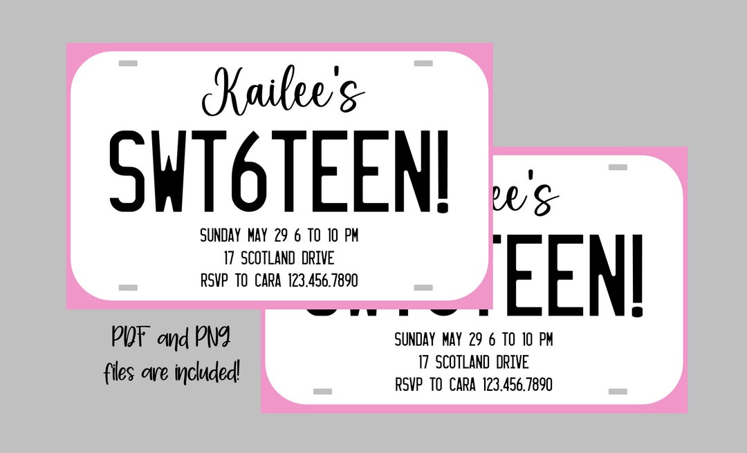 License Plate Invitations A7 Invitations PRINTABLE Etsy