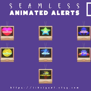 Vintage TV Animated Twitch Alerts – 7 WebM Files for Follower, Sub, Raid, Bits, Goal, Gifted, Donation | Stream Overlay for VTuber