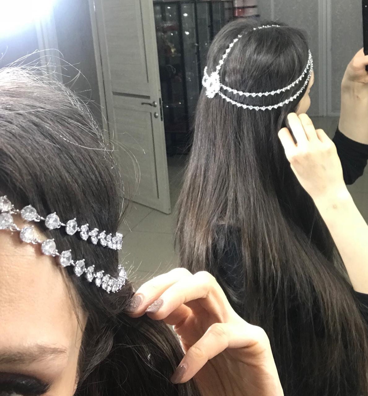Forehead jewelry for bride Woman wedding hair piece silver Etsy