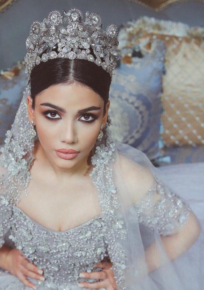 Crystal wedding crown tall Large bridal tiara earrings Gold Etsy