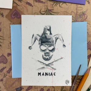 Set di 9 cartoline "Mafia" fatte a mano per gioco di società / Gioco di società Mafia / Cartolina acquerello / Stampa fatta a mano / Scheletro / Carta di alta qualità