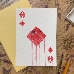 Lot de 4 cartes postales faites main / Carte postale aquarelle / Impression faite main / coeur / diamant / pique / cadeau / Papier de qualité supérieure