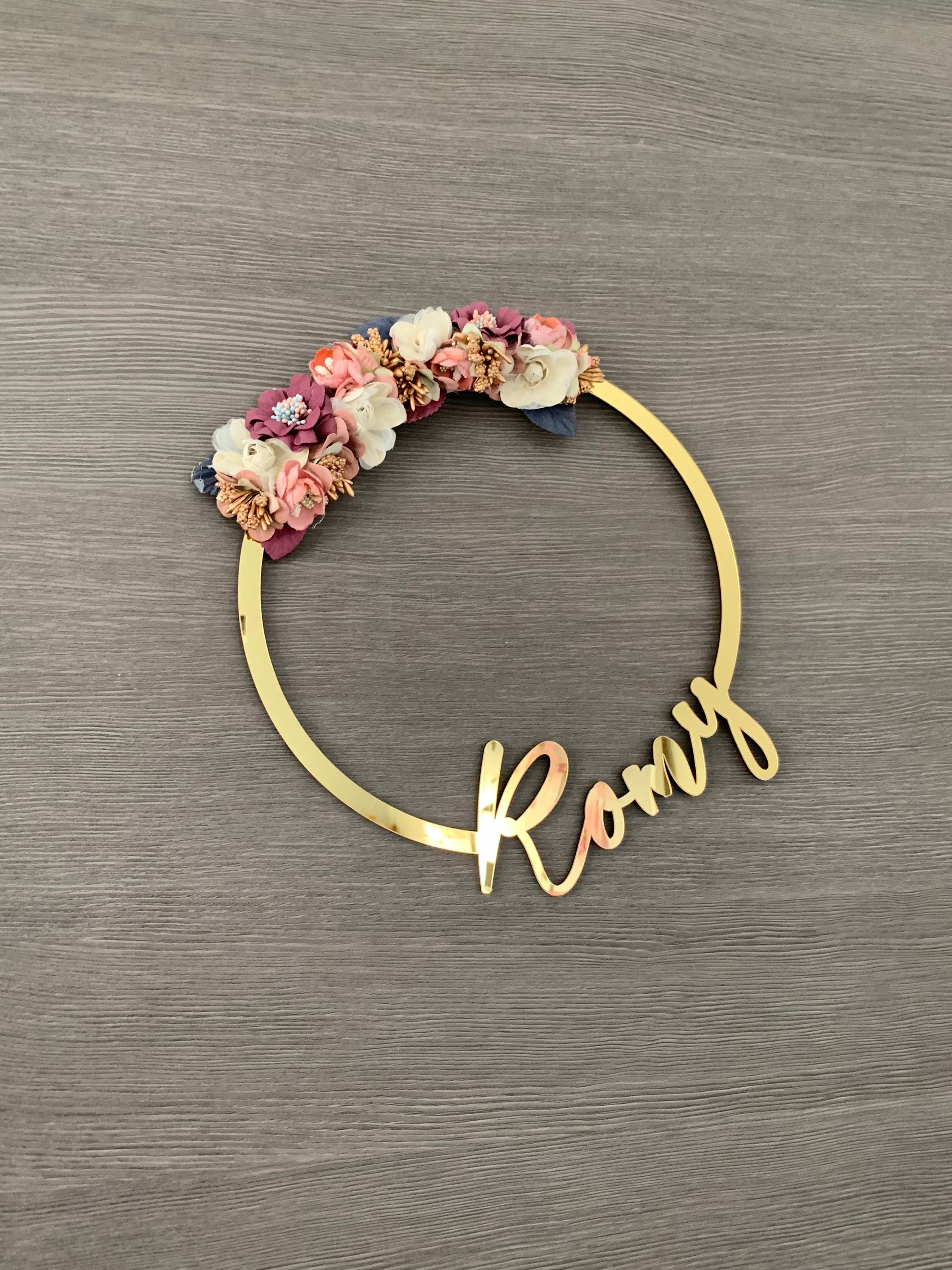 Plaque de Porte Couronne Fleurie avec Prenom/Décoration Murale Prenom