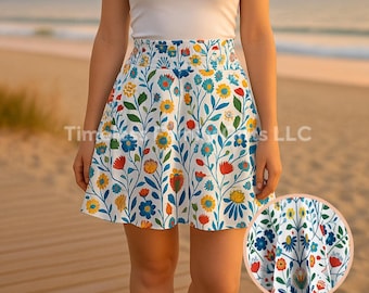 Floral Skater Skirt, Women's Clothing for Spring and Summer, Feminine A-Line Skirt, Elegant Midi Skirt, Stylish Flare Skirt, Cute Circle