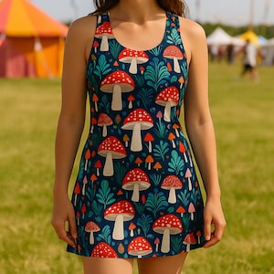 Whimsical Mushroom Summer Dress, Fairycore, Cottagecore, Festival Dress, Naturecore Tank Dress, Fungi Forest Fairy, Aesthetic Clothing