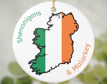 Adorno para el Día de San Patricio, mapa de Irlanda, decoración colgante redonda, diseño celta verde con travesuras y palabrería, regalo de decoración irlandesa.