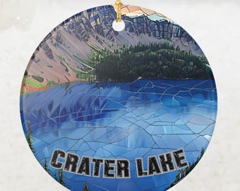 Adorno del Lago del Cráter, recuerdo del Parque Nacional, recuerdo de viaje, adorno navideño para senderismo, decoración con vista al lago 2025