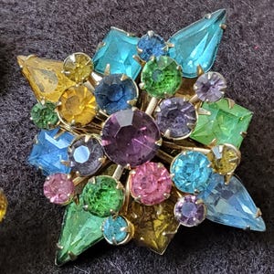 Vintage Rhinestone Brooch and Earrings Set Colorful Rhinestone Jewelry Set