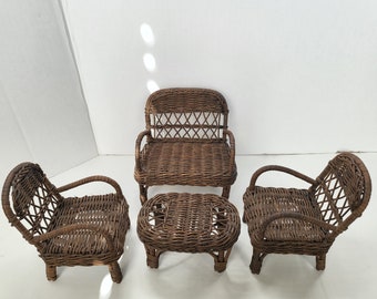 Vintage Doll Wicker Furniture Vintage Barbie Wicker Furniture 4 Piece Set Wicker Doll Furniture