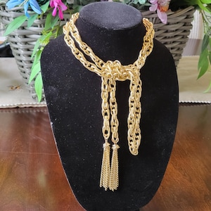 Vintage Chain Belt 54 inch Tasseled Chain Belt 1970s Chain Belt Boho Chain Belt Disco Era Chain Belt Chain Necklace With Tassels