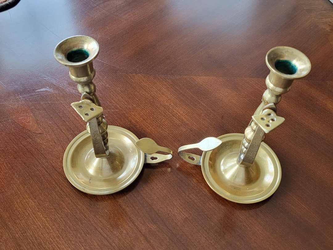 Vintage Pair of Brass Swinging Candle Holders Wall Mountable Thumb
