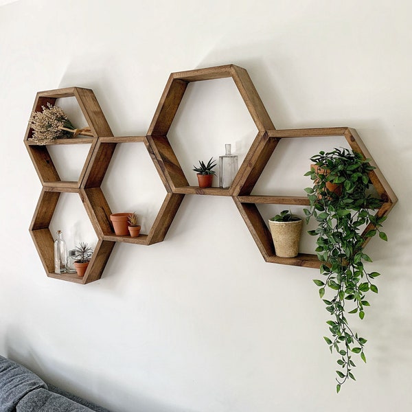 LARGE hexagon shelves / honeycomb shelves / rustic shelves / floating shelves / hexagon floating shelves / hexagon shelf