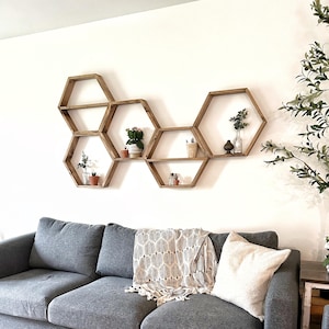 LARGE set of 5 hexagon shelves / Hexagon shelving / Planter shelves / Rustic shelves / Living room decor / Rustic decor / Hexagon shelves