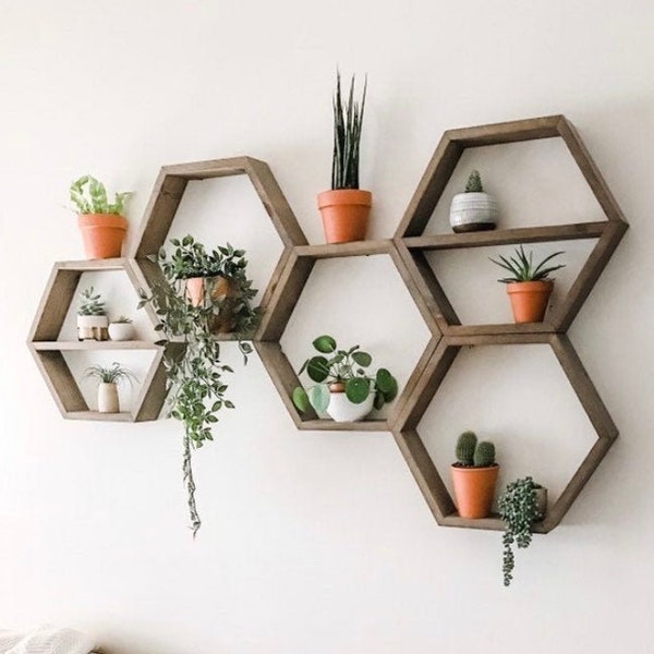LARGE hexagon shelves / wall decor /honeycomb shelves / rustic shelves / floating shelves / hexagon floating shelves / hexagon shelf