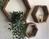 Set of 3 Hexagon floating shelves floating shelf floating shelves 3 pack of shelves hexagon shelf wooden shelves rustic shelves