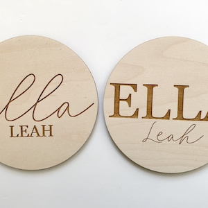 Personalized baby name disc/ Wooden Baby disc / baby announcement disc / wooden birth announcements / newborn photo disc image 5