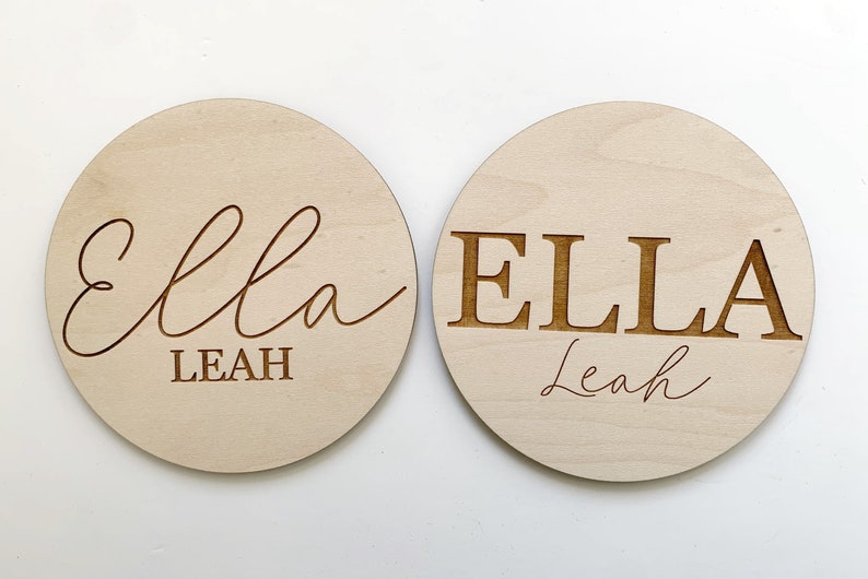 Personalized baby name disc/ Wooden Baby disc / baby announcement disc / wooden birth announcements / newborn photo disc image 5