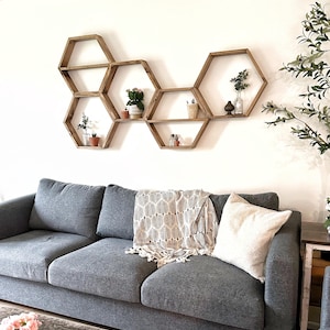 LARGE hexagon shelves / wall decor /honeycomb shelves / rustic shelves / floating shelves / hexagon floating shelves / hexagon shelf