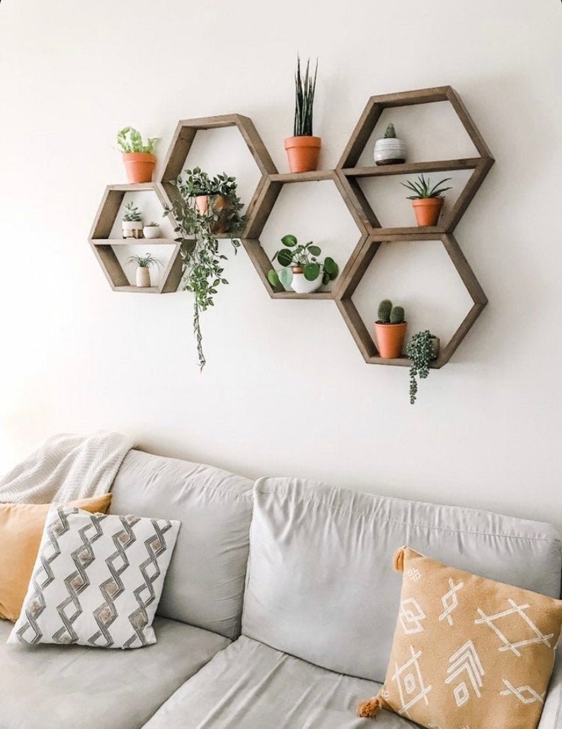 LARGE Hexagon Shelves / Wall Decor Shelves / Rustic Etsy
