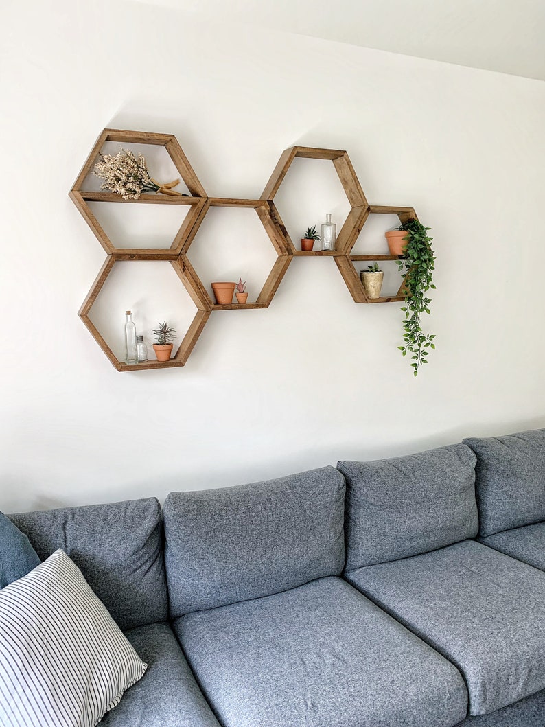 LARGE Hexagon Shelves / Wall Decor Shelves / Rustic Etsy