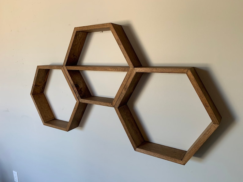 Set of 3 LARGE hexagon shelves honeycomb shelves rustic shelves floating shelves hexagon floating shelves hexagon shelf