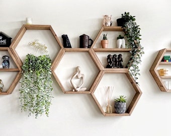 LARGE hexagon shelves / wall decor /honeycomb shelves / rustic shelves / floating shelves / hexagon floating shelves / hexagon shelf