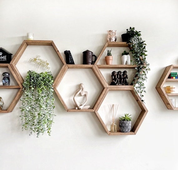 LARGE Hexagon Shelves Wall Decor honeycomb Shelves Rustic Shelves Floating Shelves Hexagon Floating Shelves Hexagon Shelf Etsy