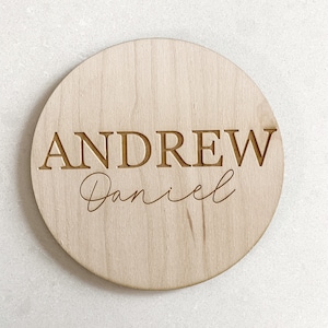 Personalized baby name disc/ Wooden Baby disc / baby announcement disc / wooden birth announcements / newborn photo disc image 4