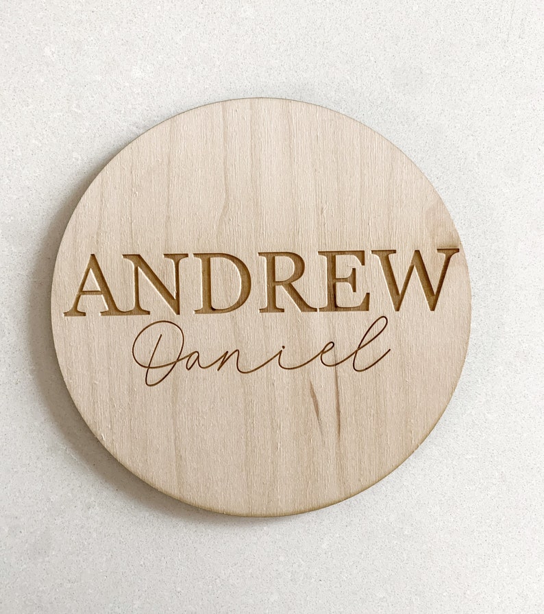 Personalized baby name disc/ Wooden Baby disc / baby announcement disc / wooden birth announcements / newborn photo disc image 4