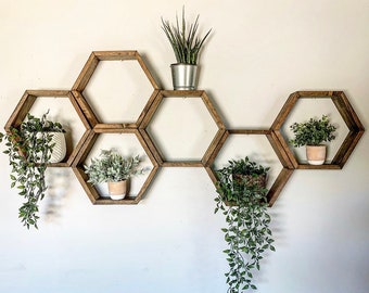 Set of 6 hexagon shelves / wall decor /honeycomb shelves / rustic shelves / floating shelves / hexagon floating shelves / hexagon shelf