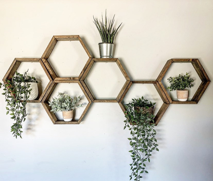 Honeycomb (Hexagon) Shelves, 6 Inches, Handmade from Redwood