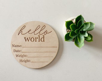 Hello world / Wooden Baby disc  /wood baby plaque